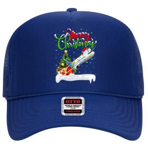 Airplane Lover Xmas Decorations Santa Airplane Christmas Gift High Crown Mesh Back Trucker Hat