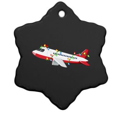 Airplane Lover Xmas Santa Hat Airplane Christmas Gift Ceramic Star Ornament