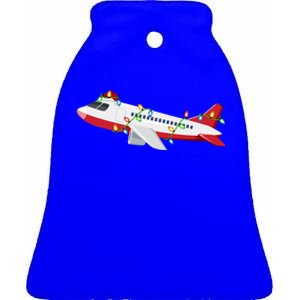 Airplane Lover Xmas Santa Hat Airplane Christmas Gift Ceramic Bell Ornament