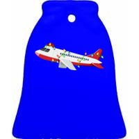 Airplane Lover Xmas Santa Hat Airplane Christmas Gift Ceramic Bell Ornament