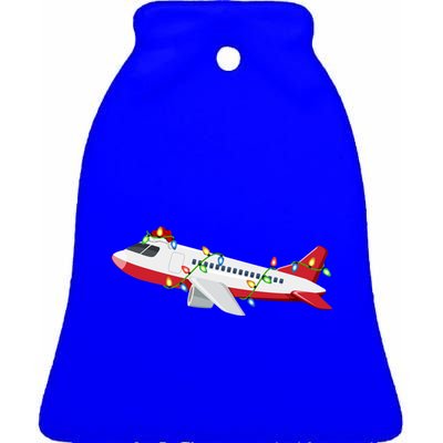 Airplane Lover Xmas Santa Hat Airplane Christmas Gift Ceramic Bell Ornament