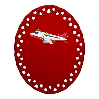 Airplane Lover Xmas Santa Hat Airplane Christmas Gift Ceramic Oval Ornament