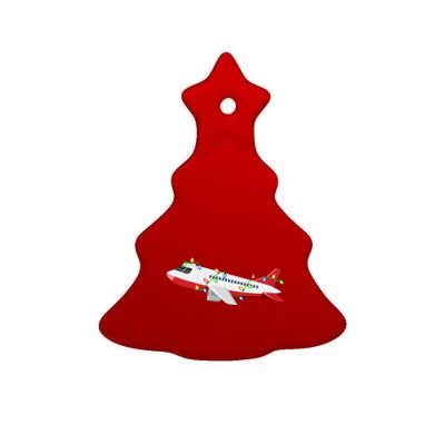 Airplane Lover Xmas Santa Hat Airplane Christmas Gift Ceramic Tree Ornament