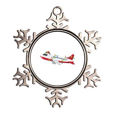 Airplane Lover Xmas Santa Hat Airplane Christmas Gift Metallic Star Ornament