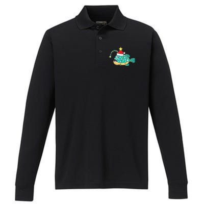 Anglerfish Lighting Xmas Tree Matching Anglerfish Christmas Performance Long Sleeve Polo