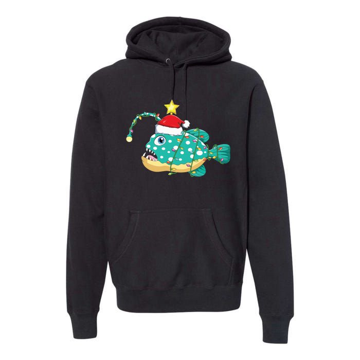 Anglerfish Lighting Xmas Tree Matching Anglerfish Christmas Premium Hoodie