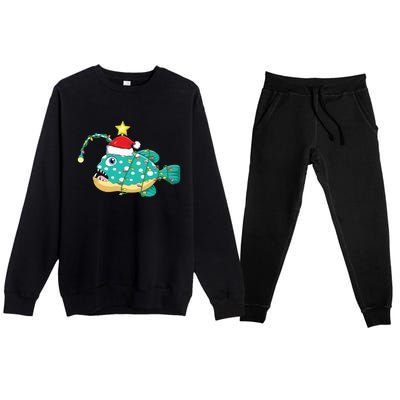 Anglerfish Lighting Xmas Tree Matching Anglerfish Christmas Premium Crewneck Sweatsuit Set