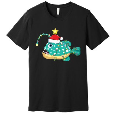 Anglerfish Lighting Xmas Tree Matching Anglerfish Christmas Premium T-Shirt