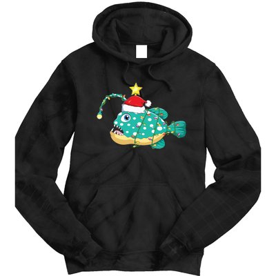 Anglerfish Lighting Xmas Tree Matching Anglerfish Christmas Tie Dye Hoodie