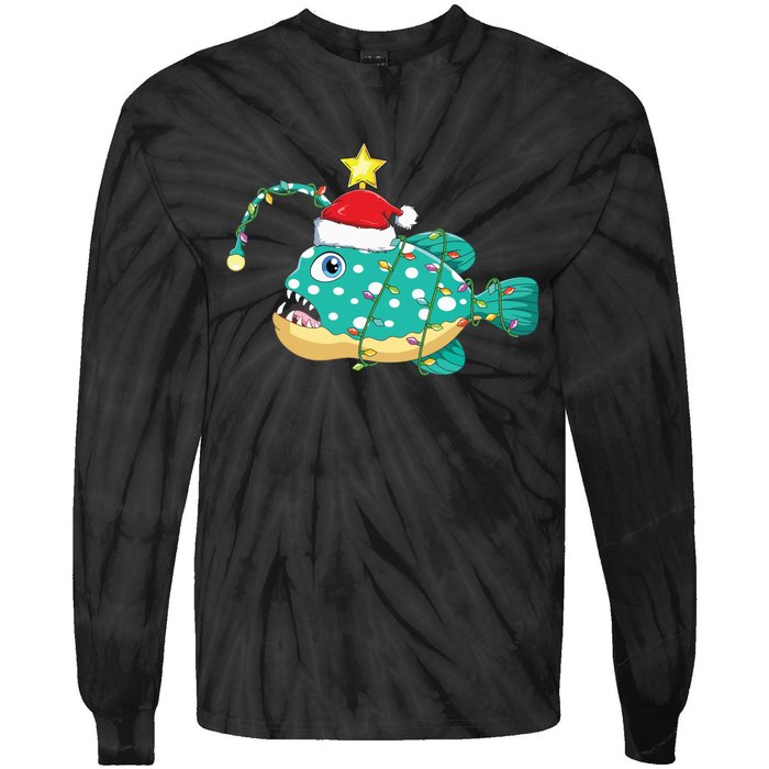 Anglerfish Lighting Xmas Tree Matching Anglerfish Christmas Tie-Dye Long Sleeve Shirt