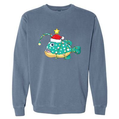 Anglerfish Lighting Xmas Tree Matching Anglerfish Christmas Garment-Dyed Sweatshirt