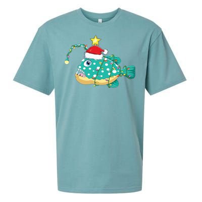 Anglerfish Lighting Xmas Tree Matching Anglerfish Christmas Sueded Cloud Jersey T-Shirt