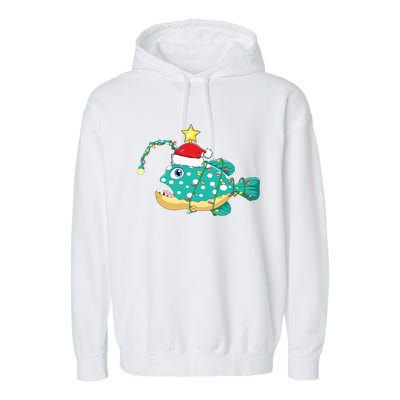 Anglerfish Lighting Xmas Tree Matching Anglerfish Christmas Garment-Dyed Fleece Hoodie