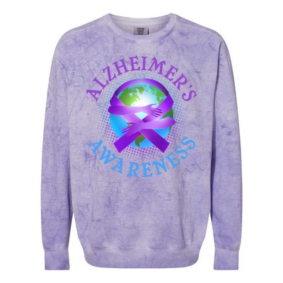 Alzheimer's Awareness Support Ribbon Hugging The World Colorblast Crewneck Sweatshirt