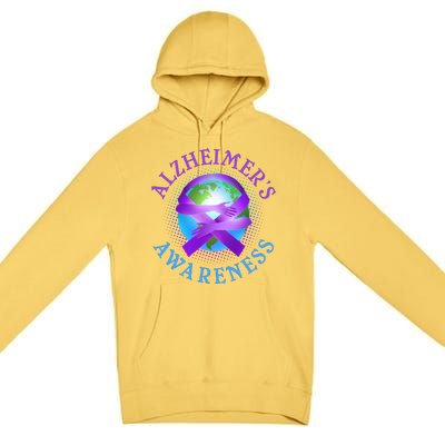 Alzheimer's Awareness Support Ribbon Hugging The World Premium Pullover Hoodie