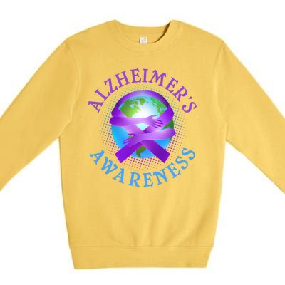 Alzheimer's Awareness Support Ribbon Hugging The World Premium Crewneck Sweatshirt