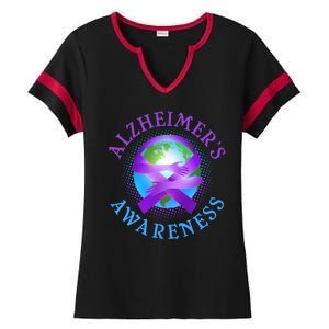 Alzheimer's Awareness Support Ribbon Hugging The World Ladies Halftime Notch Neck Tee