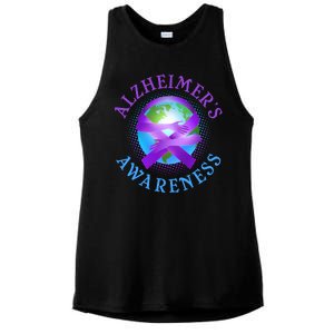 Alzheimer's Awareness Support Ribbon Hugging The World Ladies PosiCharge Tri-Blend Wicking Tank