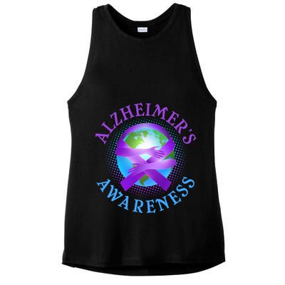 Alzheimer's Awareness Support Ribbon Hugging The World Ladies PosiCharge Tri-Blend Wicking Tank