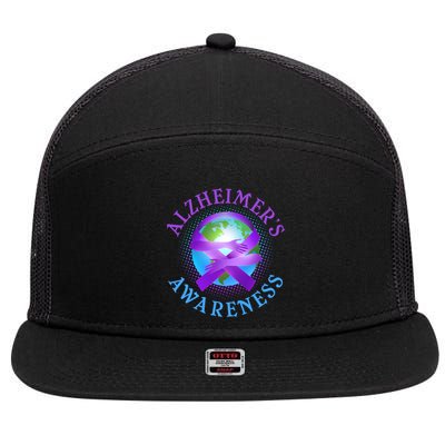 Alzheimer's Awareness Support Ribbon Hugging The World 7 Panel Mesh Trucker Snapback Hat