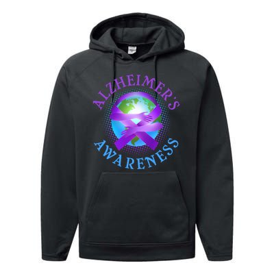 Alzheimer's Awareness Support Ribbon Hugging The World Performance Fleece Hoodie