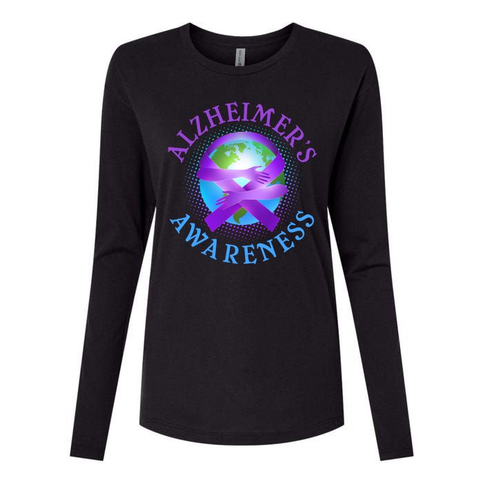 Alzheimer's Awareness Support Ribbon Hugging The World Womens Cotton Relaxed Long Sleeve T-Shirt