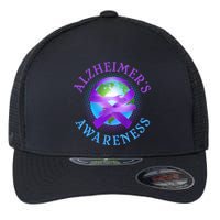 Alzheimer's Awareness Support Ribbon Hugging The World Flexfit Unipanel Trucker Cap