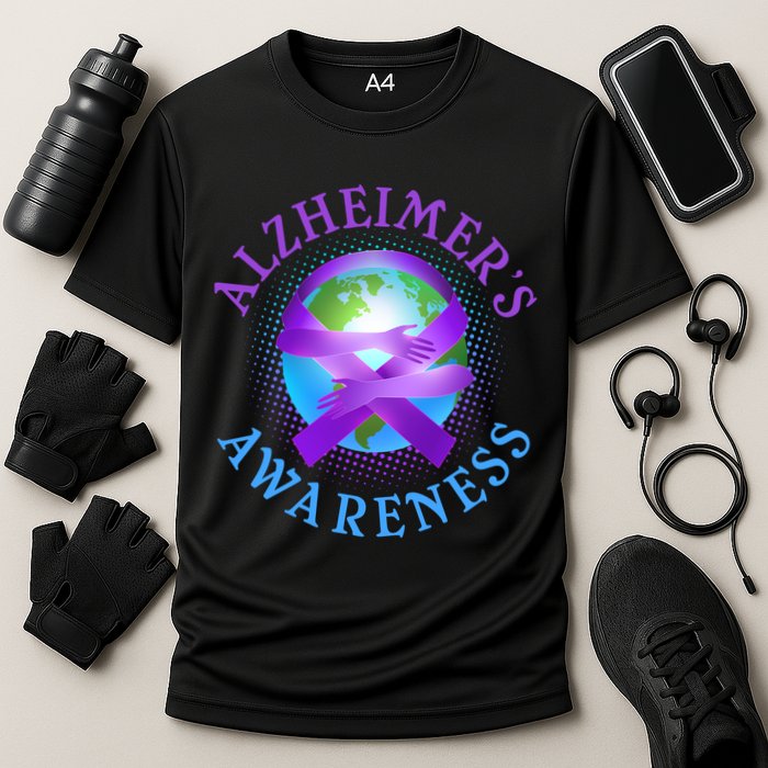 Alzheimer's Awareness Support Ribbon Hugging The World Performance Shirt