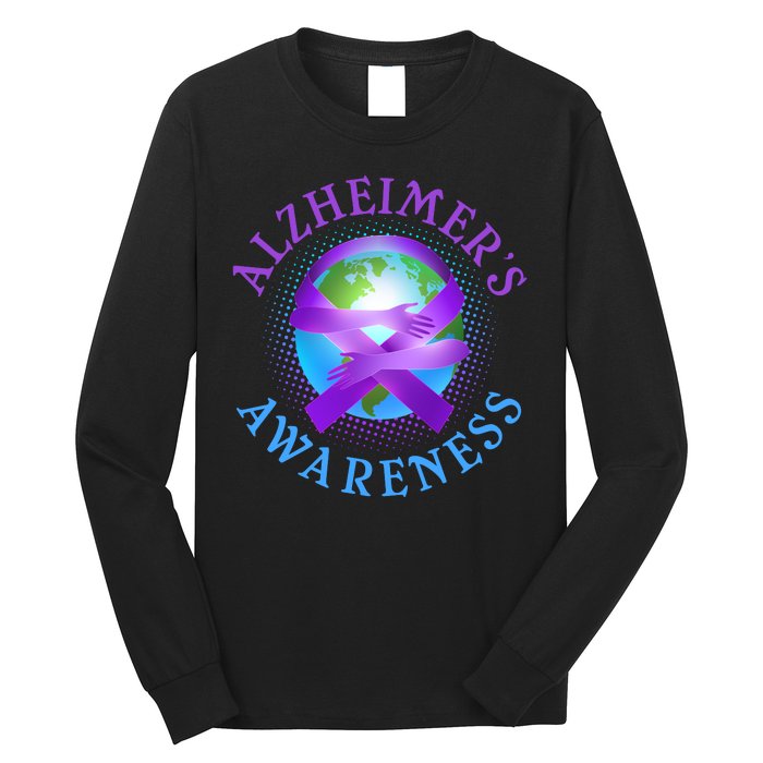 Alzheimer's Awareness Support Ribbon Hugging The World Long Sleeve Shirt