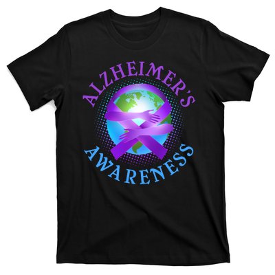 Alzheimer's Awareness Support Ribbon Hugging The World T-Shirt