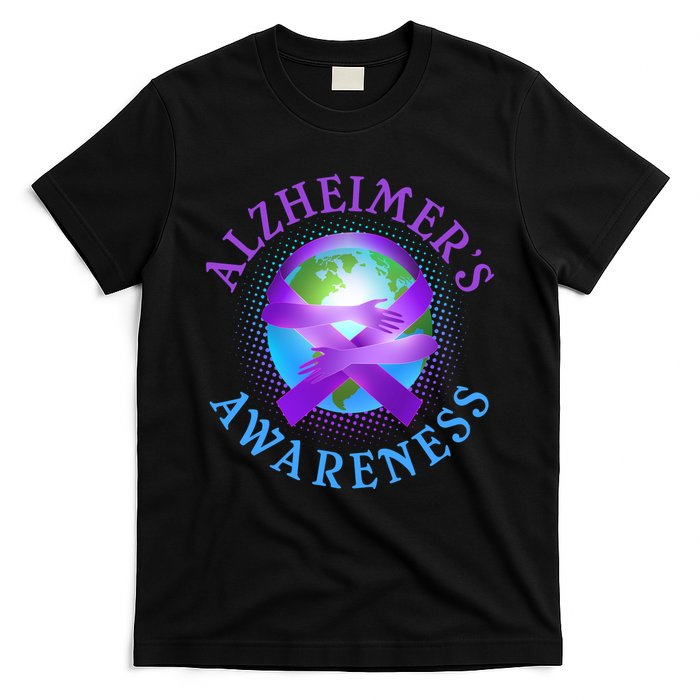 Alzheimer's Awareness Support Ribbon Hugging The World T-Shirt