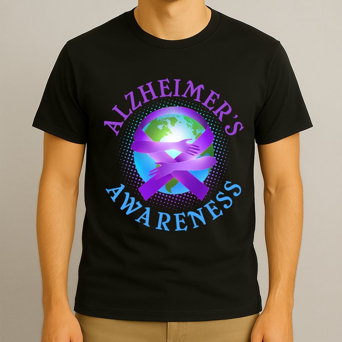 Alzheimer's Awareness Support Ribbon Hugging The World T-Shirt