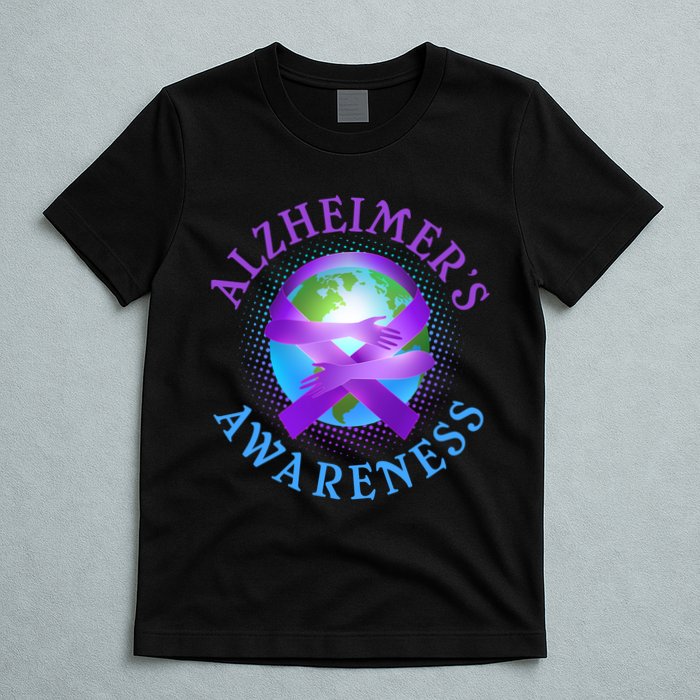 Alzheimer's Awareness Support Ribbon Hugging The World T-Shirt