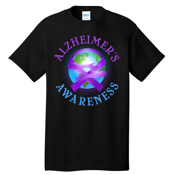 Alzheimer's Awareness Support Ribbon Hugging The World Tall T-Shirt