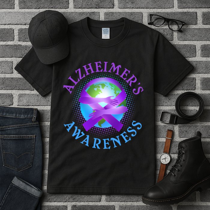 Alzheimer's Awareness Support Ribbon Hugging The World Tall T-Shirt