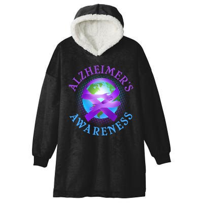 Alzheimer's Awareness Support Ribbon Hugging The World Hooded Wearable Blanket