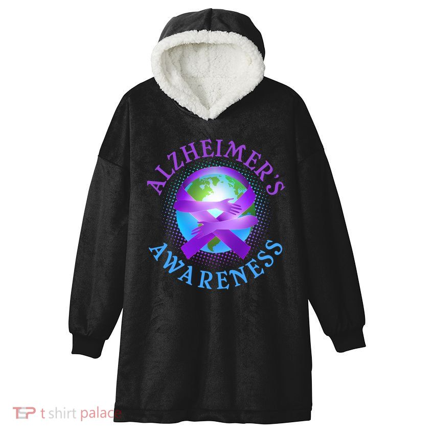 Alzheimer's Awareness Support Ribbon Hugging The World Hooded Wearable Blanket