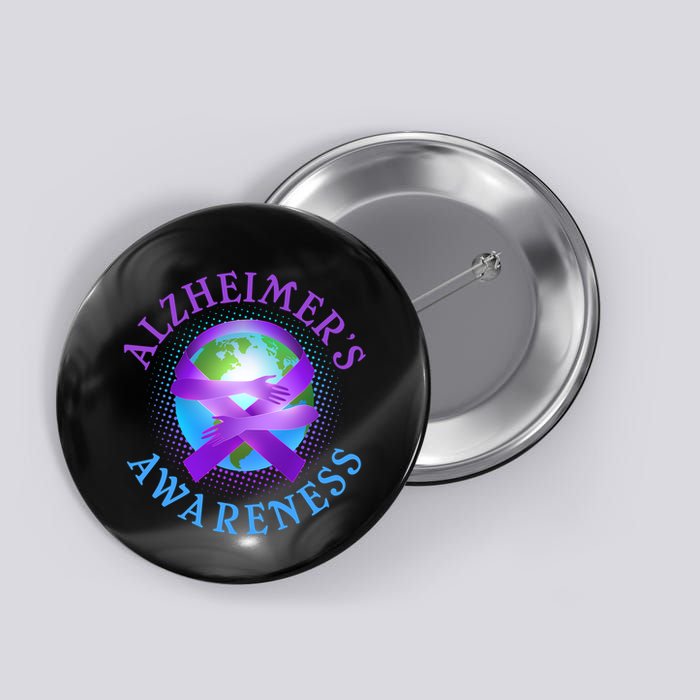 Alzheimer's Awareness Support Ribbon Hugging The World Button