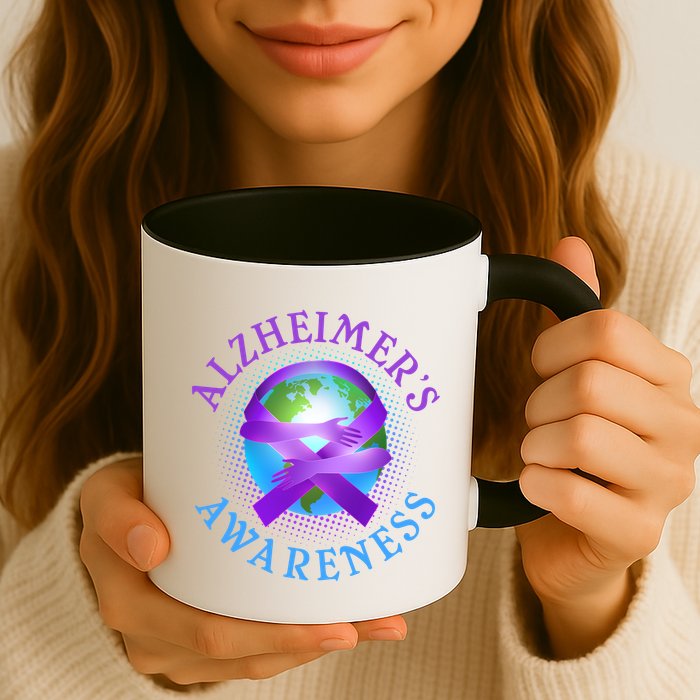 Alzheimer's Awareness Support Ribbon Hugging The World Mug