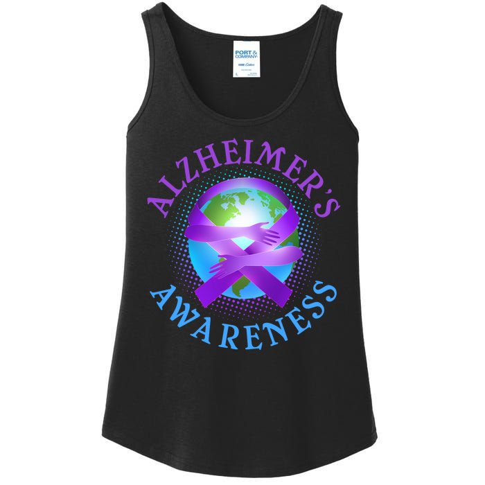 Alzheimer's Awareness Support Ribbon Hugging The World Ladies Essential Tank