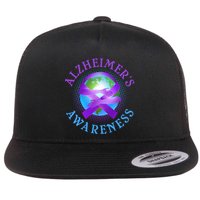 Alzheimer's Awareness Support Ribbon Hugging The World Flat Bill Trucker Hat
