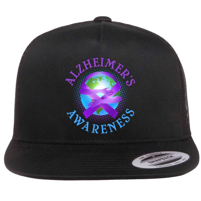 Alzheimer's Awareness Support Ribbon Hugging The World Flat Bill Trucker Hat