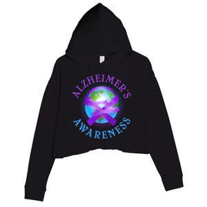 Alzheimer's Awareness Support Ribbon Hugging The World Crop Fleece Hoodie