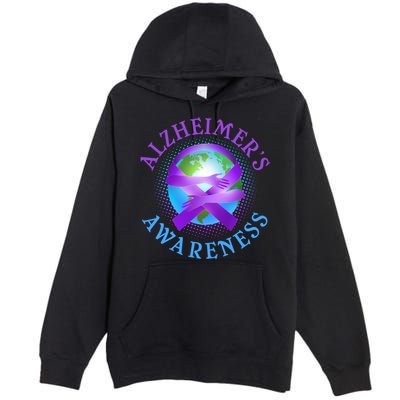 Alzheimer's Awareness Support Ribbon Hugging The World Premium Pullover Hoodie