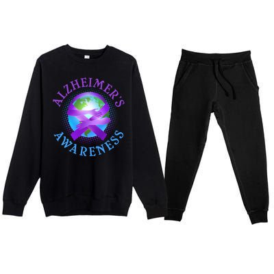 Alzheimer's Awareness Support Ribbon Hugging The World Premium Crewneck Sweatsuit Set