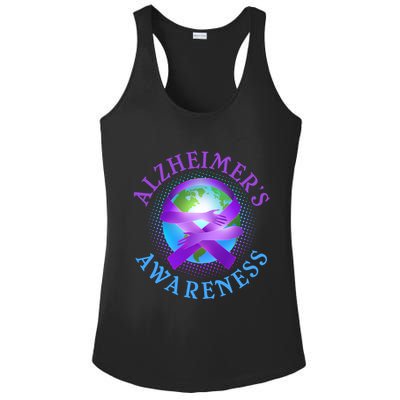 Alzheimer's Awareness Support Ribbon Hugging The World Ladies PosiCharge Competitor Racerback Tank