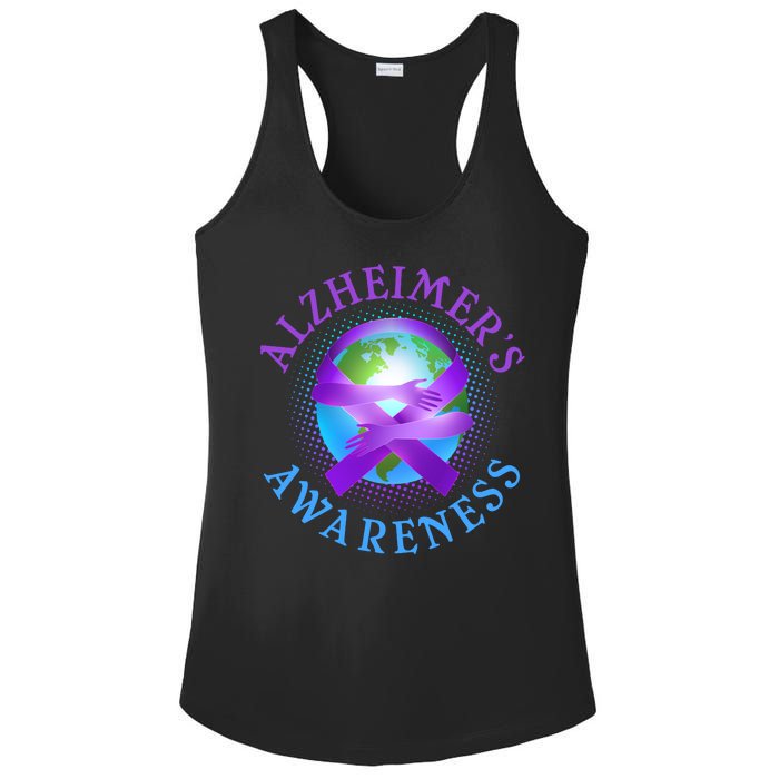 Alzheimer's Awareness Support Ribbon Hugging The World Ladies PosiCharge Competitor Racerback Tank