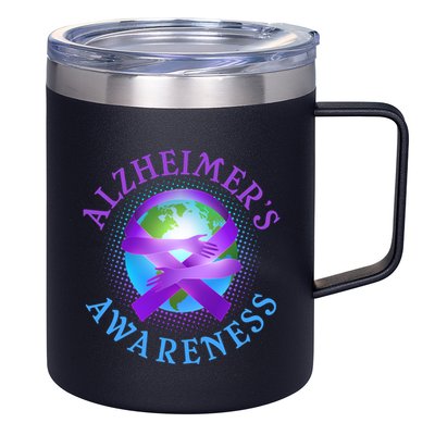 Alzheimer's Awareness Support Ribbon Hugging The World 12oz Stainless Steel Coffee Mug