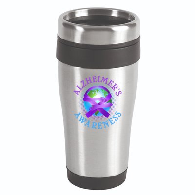 Alzheimer's Awareness Support Ribbon Hugging The World 16oz Travel Tumbler