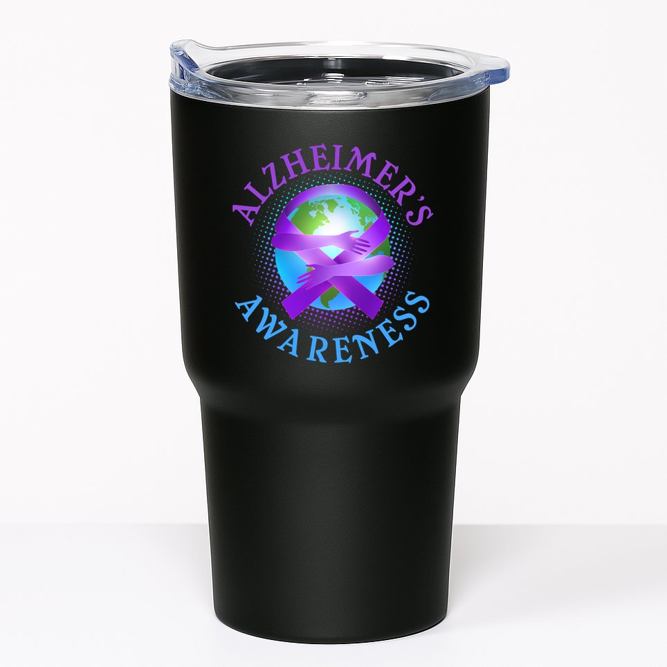 Alzheimer's Awareness Support Ribbon Hugging The World Tumbler